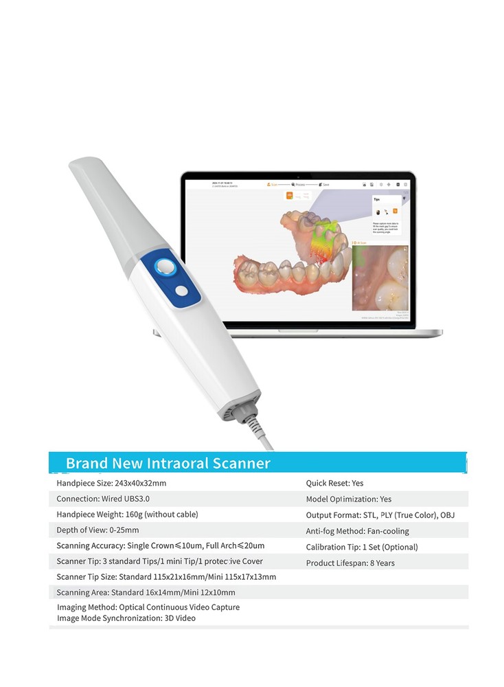 Dental Scanner 3D Real-time Display w/ AI Scanning Software+4 Tips US