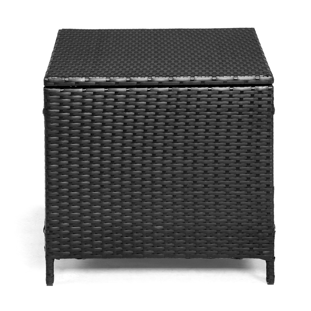 PE Wicker Side Table with Storage, Patio Rattan End Table Square Container