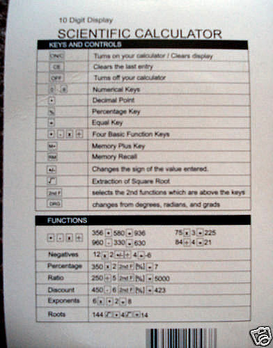 56 FUNCTION SCIENTIFIC CALCULATOR,W/ COVER,10 DIGIT,MEMORY & STATISTICAL CALCs,