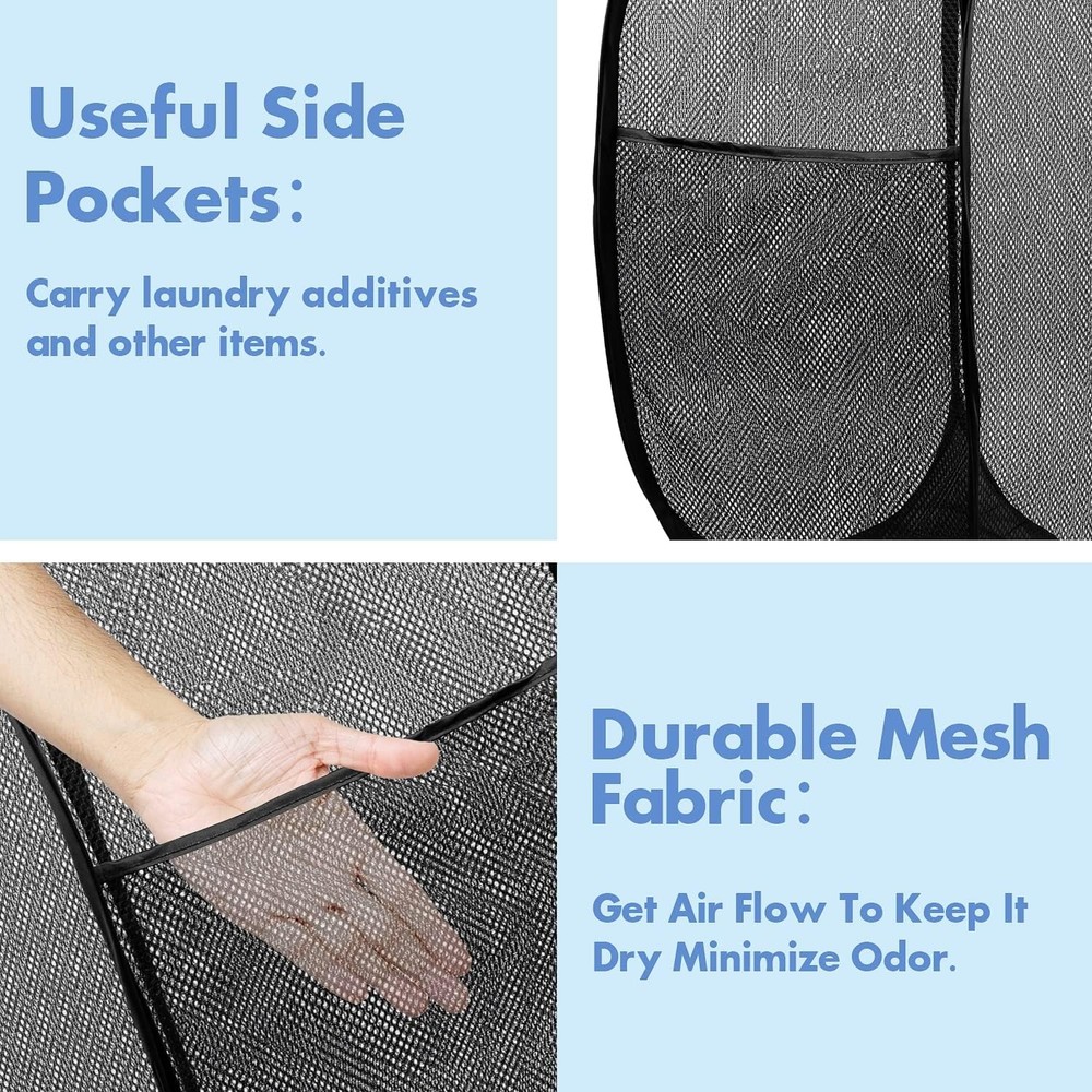 DUCOO Pop Up Laundry Hamper 70L Collapsible Mesh Black