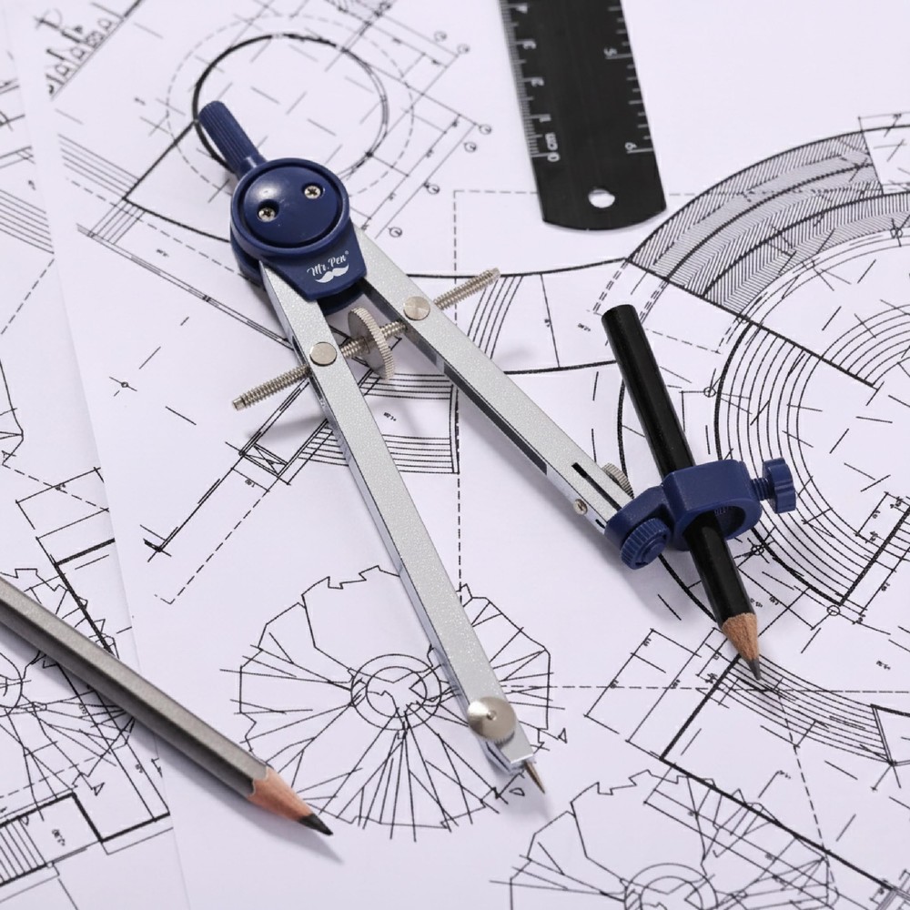 Mr. Pen- Compass for Geometry, with Pencil, Drawing Silver