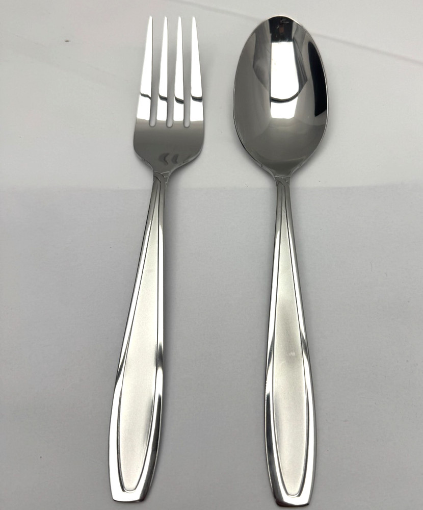 Serving Fork & Solid Spoon Oneida Court Sand SS Flatware  #89232 READ!