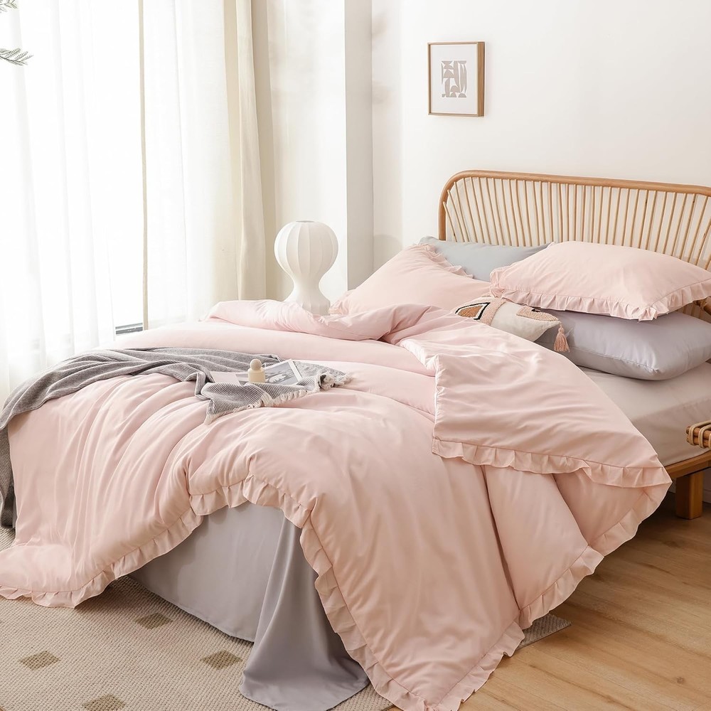 Soft Fluffy Comforter Set 3PCS 1 Ruffled Blush Comforter Set & 2 Pillowcases