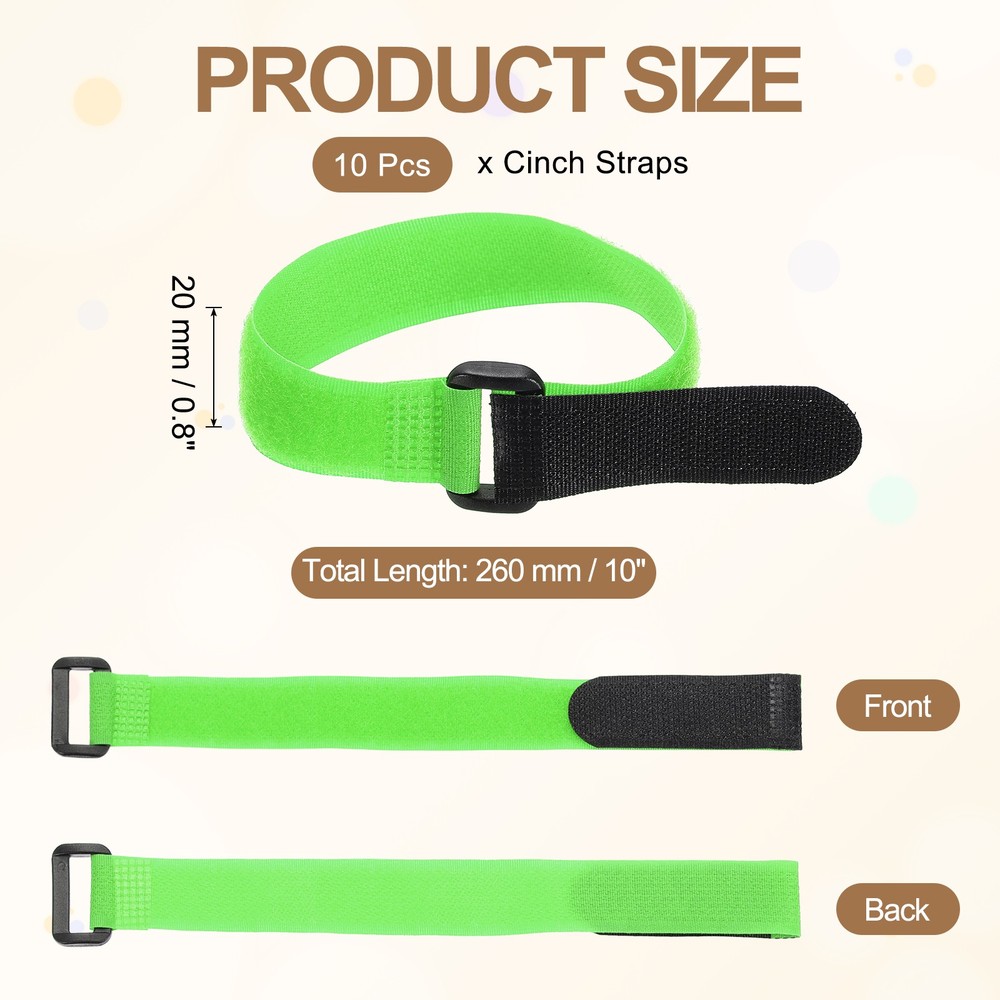 10pcs Reusable Cinch Straps 0.8"x10" Hook and Loop Cable Securing Straps, Green