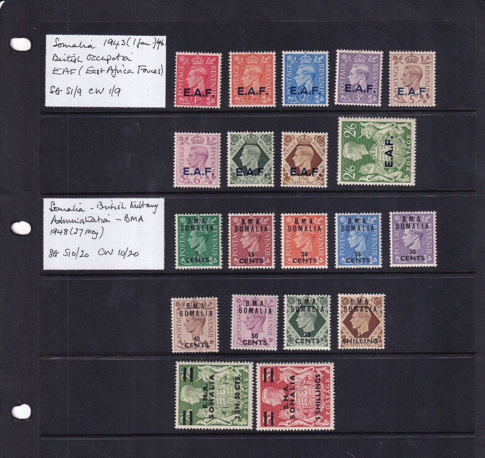 KGVI OVERPRINTED ISSUES (20) EAF & BMA SOMALIA MINT