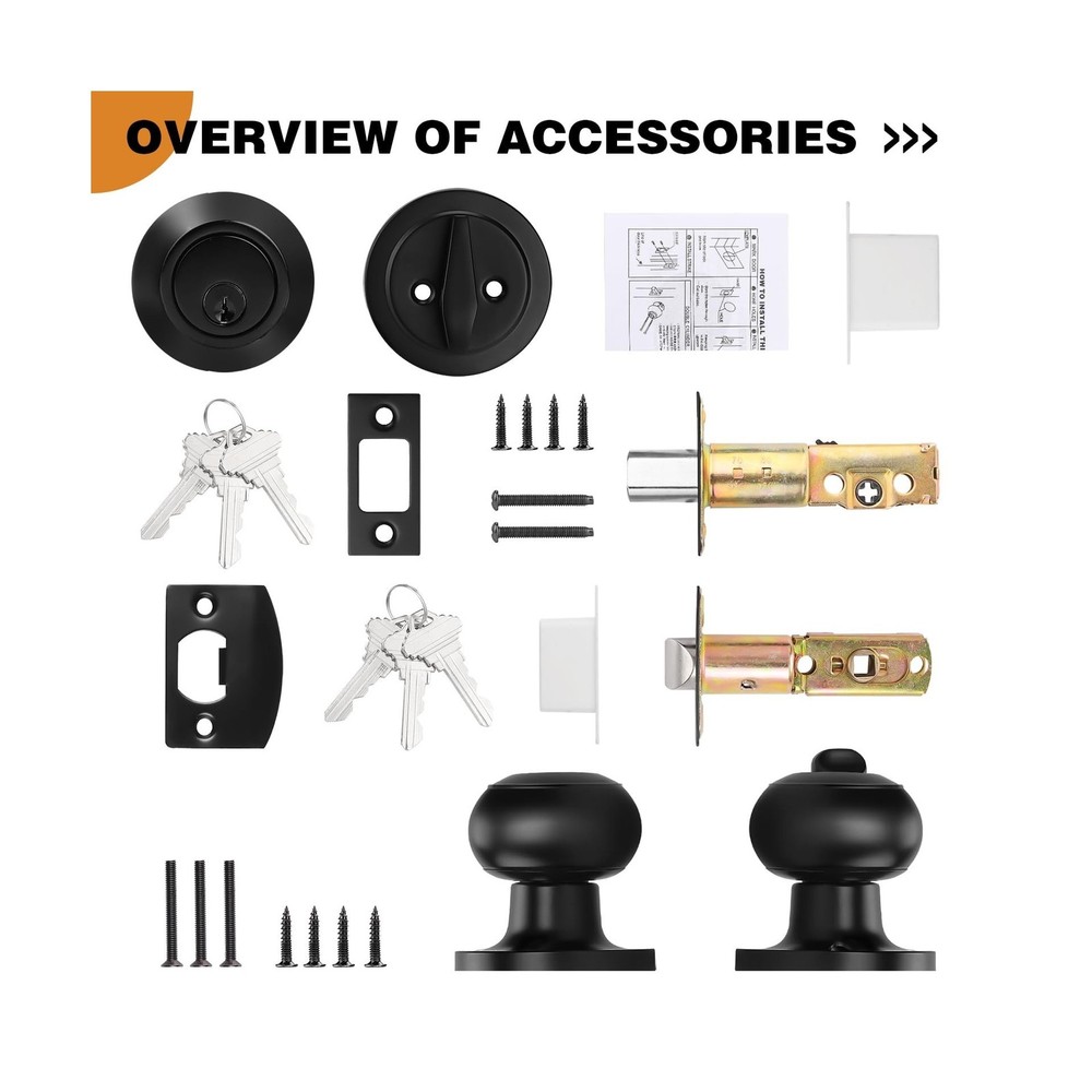 Probrico Entry Door Knobs Lock Set and Single Cylinder Deadbolt Combination S...