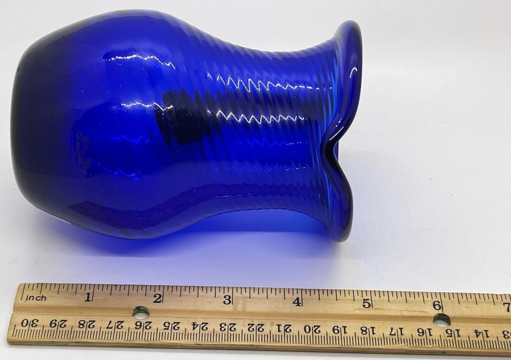 Early deep blue blown swirl ribbed pitcher