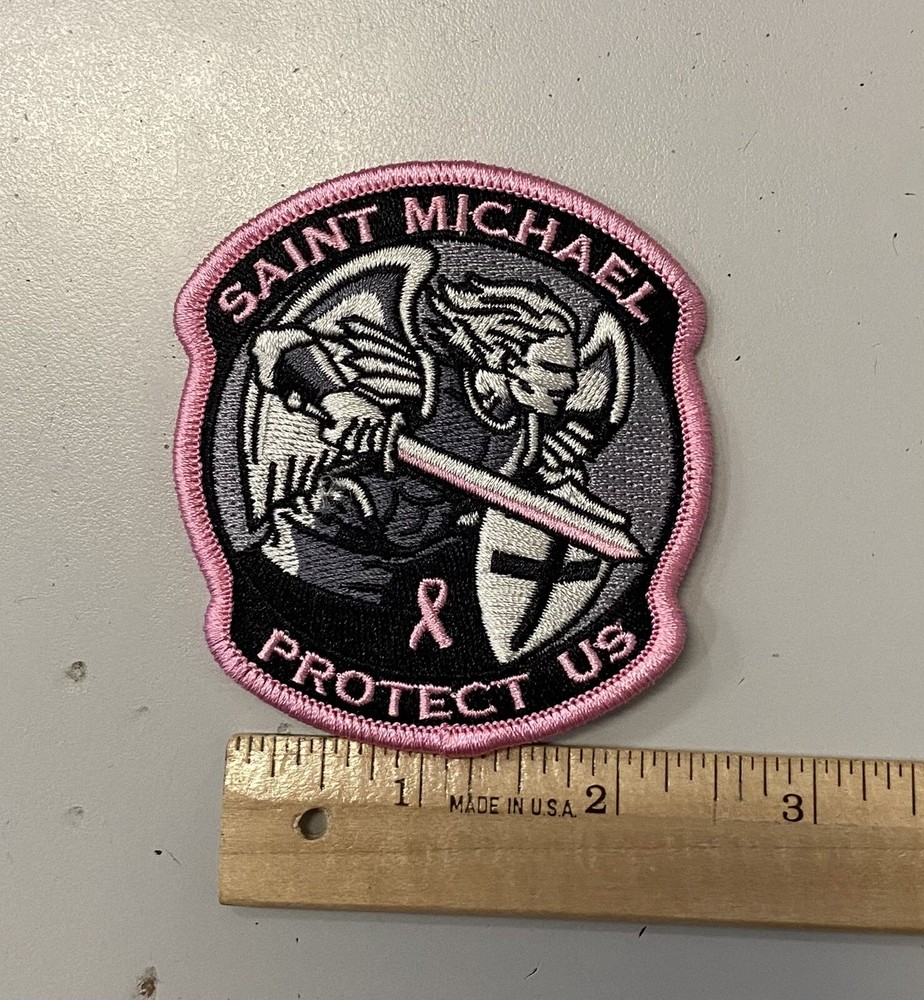 Saint Michael Protect Us Patch Pink Ribbon