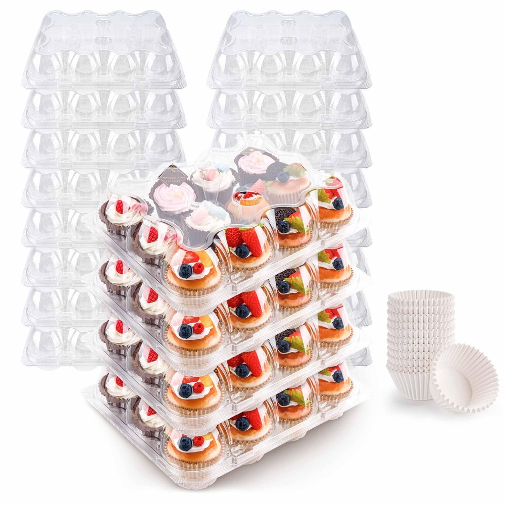 12 Count Cupcake Containers 12 Pack Holders Plastic Stackable Boxes