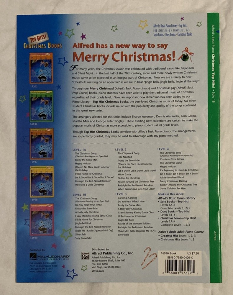 Alfred's Basic Piano Library Christmas Book Level 1B