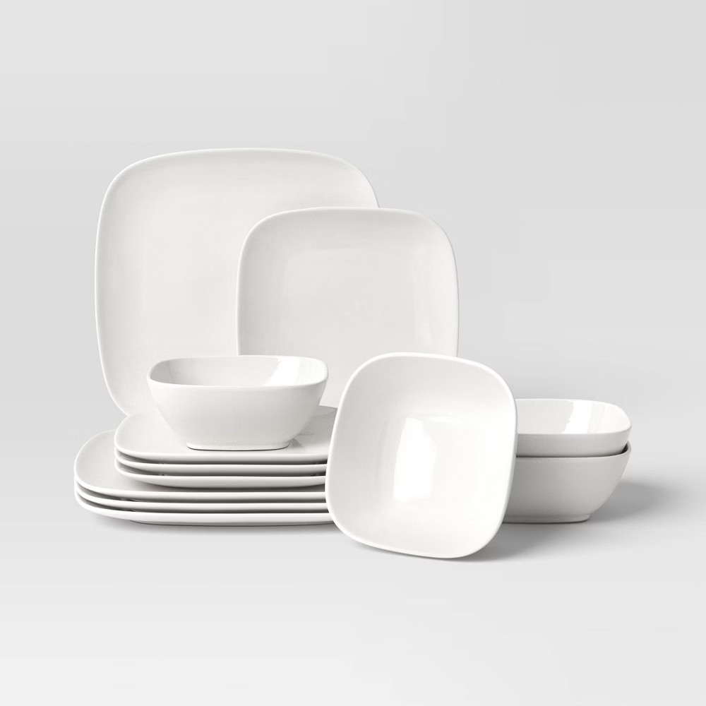 12pc New Poreclain Square Coupe Dinnerware Set - Threshold