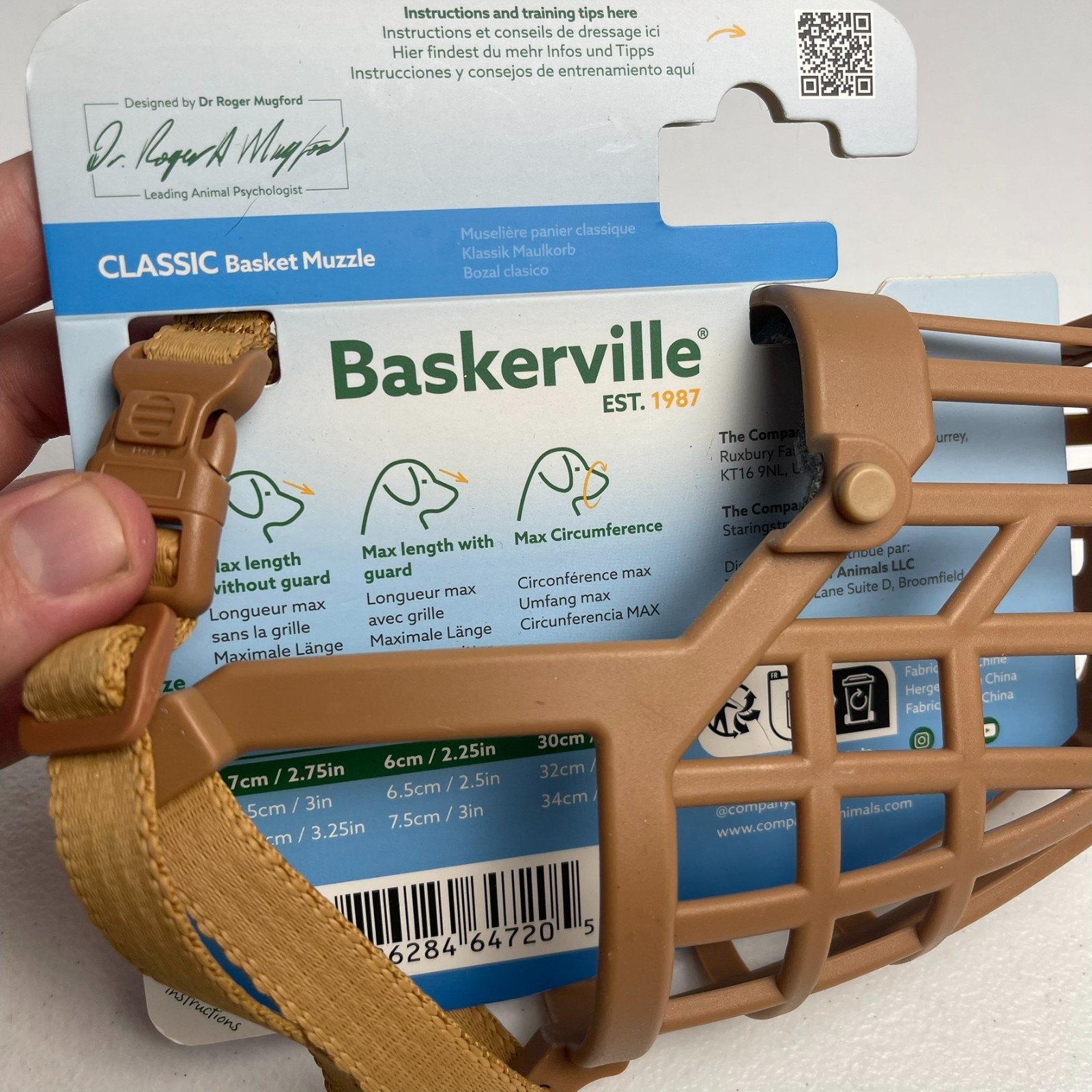 Baskerville Classic Basket Muzzle - Prevents Biting and Food Waste Scavenging,