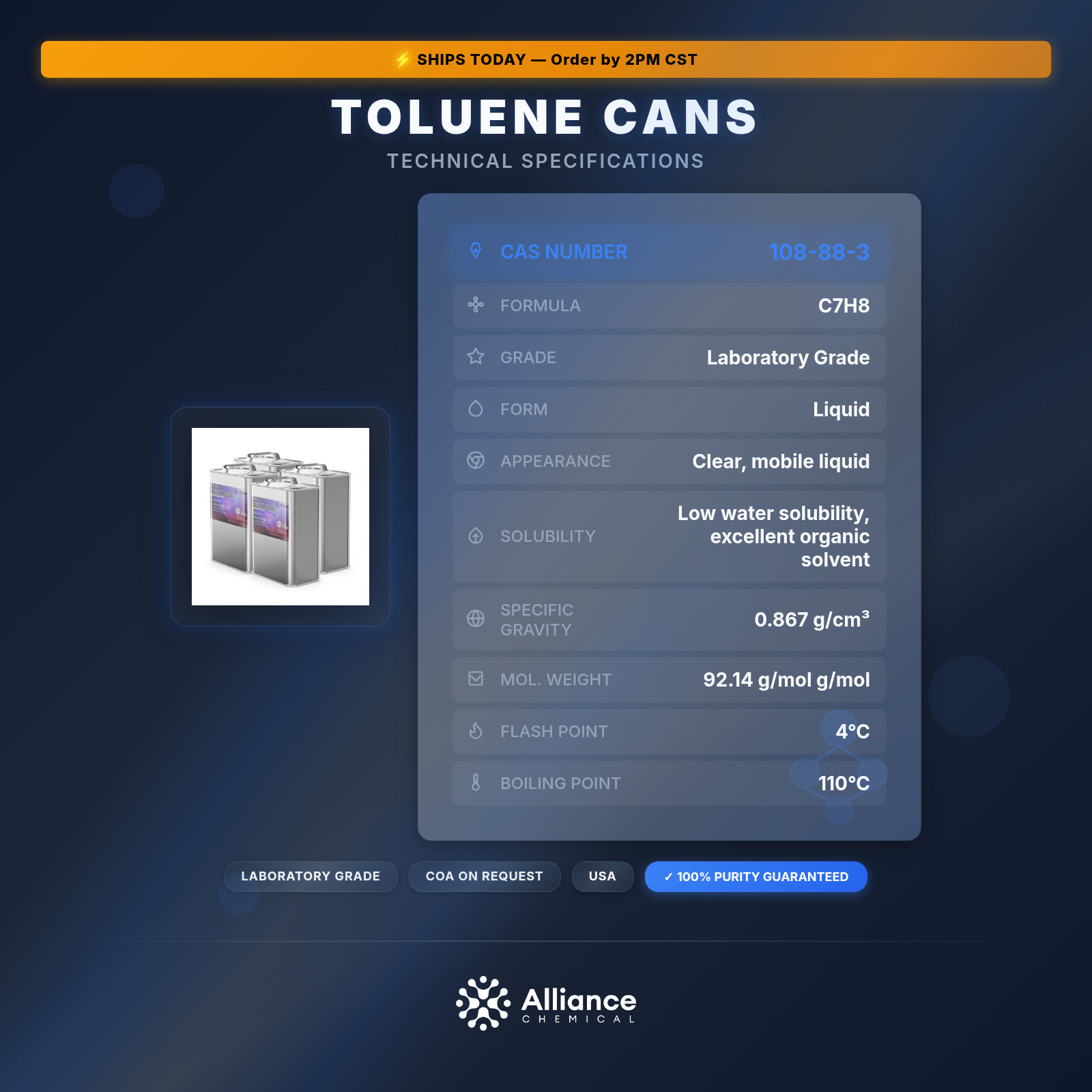 Toluene - 4 Quart Cans