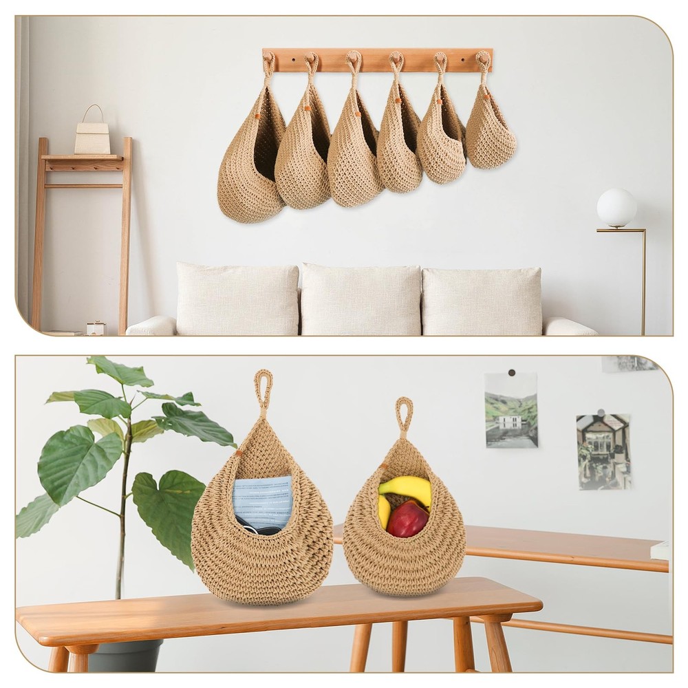 Hanging Fruit Baskets for Kitchen - 6 Pack Boho Wall Hanging Basket,Handwoven...