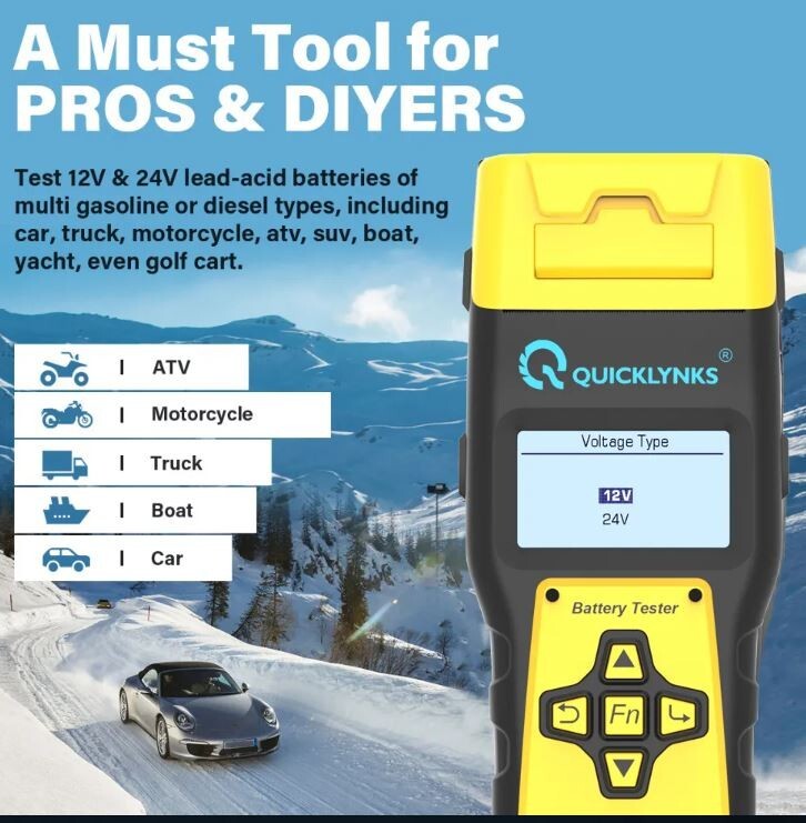 QUICKLYNKS BA1000 Car Battery Tester 12V/24V Battery Analyzer w/ Printer