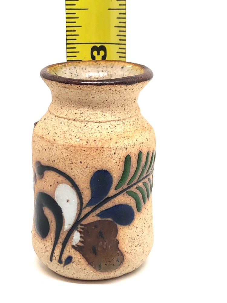 Pottery Vase 2 5/8" Embossed Enamel Marked MEX CO.