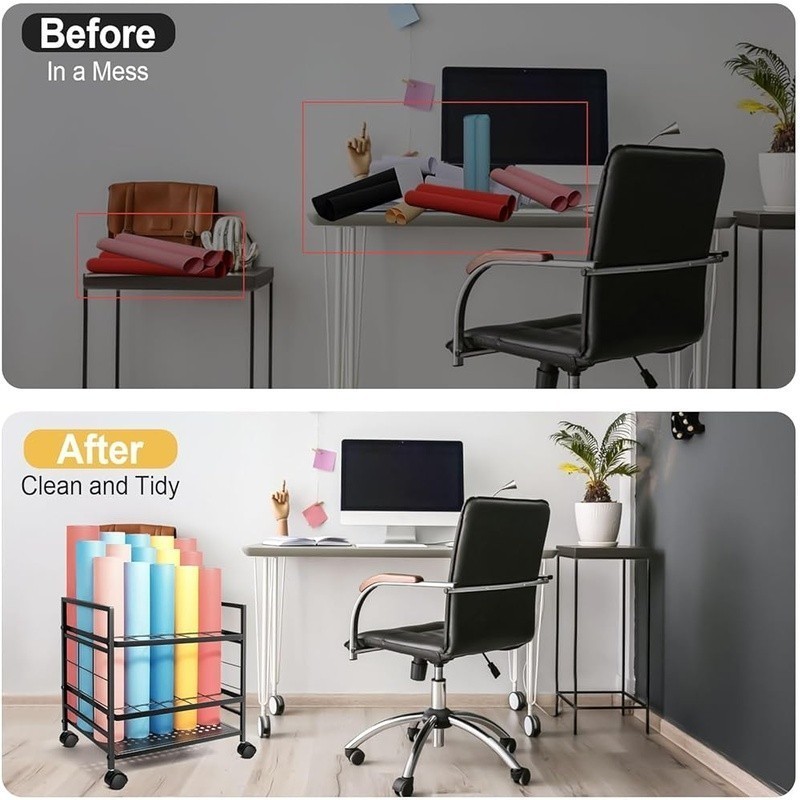 Dual Layer Rolling Blueprint Storage Rack W/ 20 Slots & Lockable Wheels New