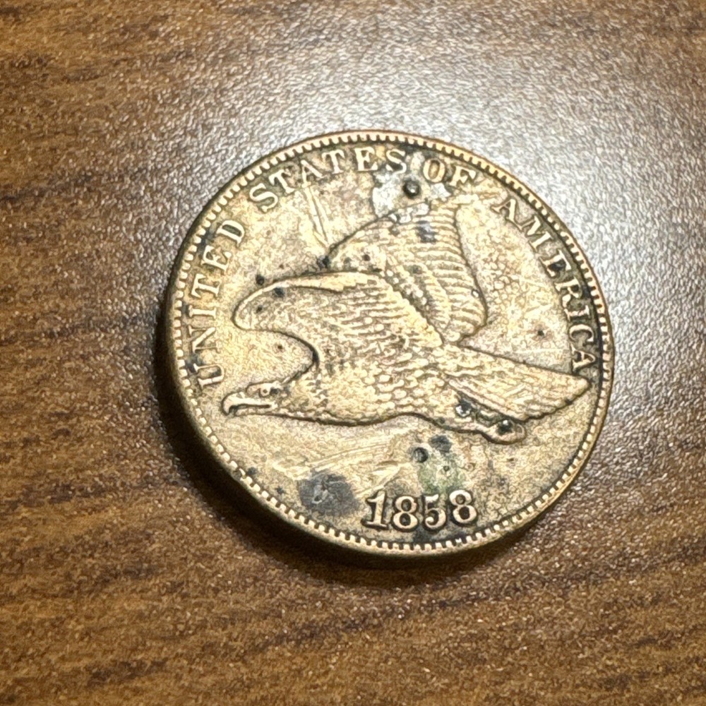 1858 LL Large Letters Flying Eagle Cent AU details