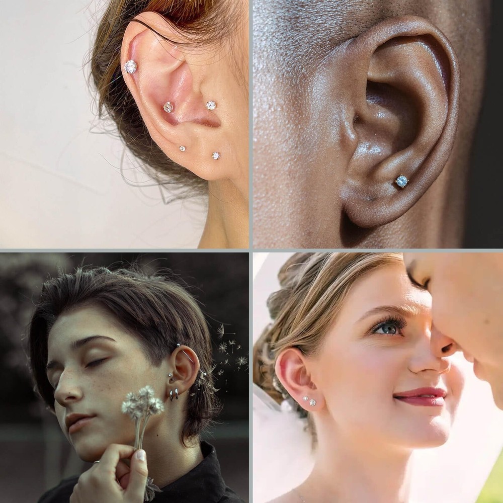 20G Flat Back Earrings Stud G23 Titanium Threadless Tragus Labret Cartilage L...