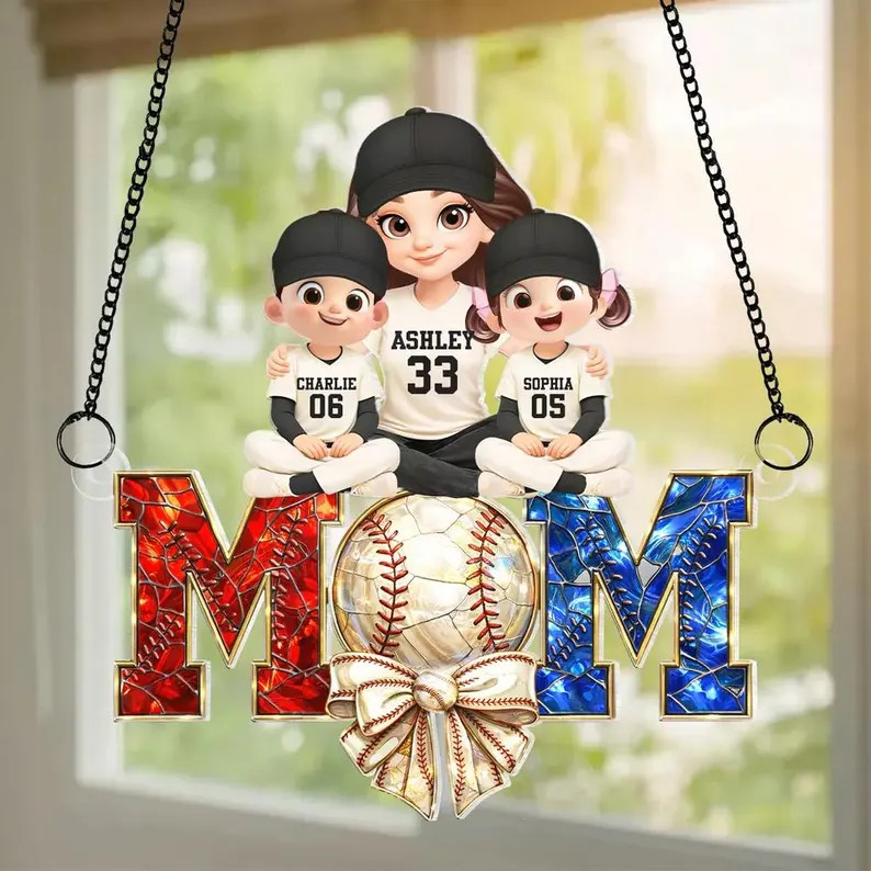 Personalized Baseball Mom Acrylic Suncatcher Custom Gift Decor