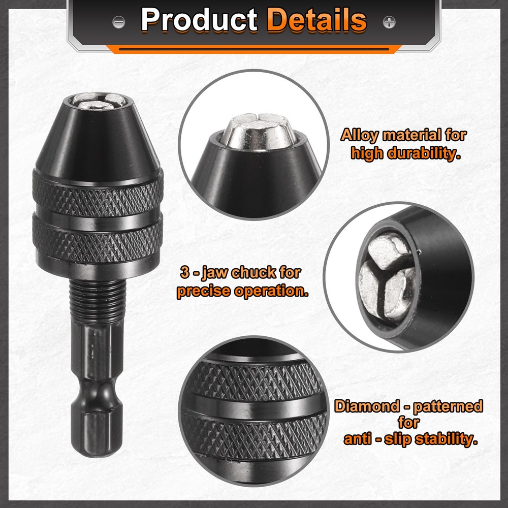Keyless Drill Chuck 1/4" Chuck Conversion Adapter 0.3-3.6mm, Black