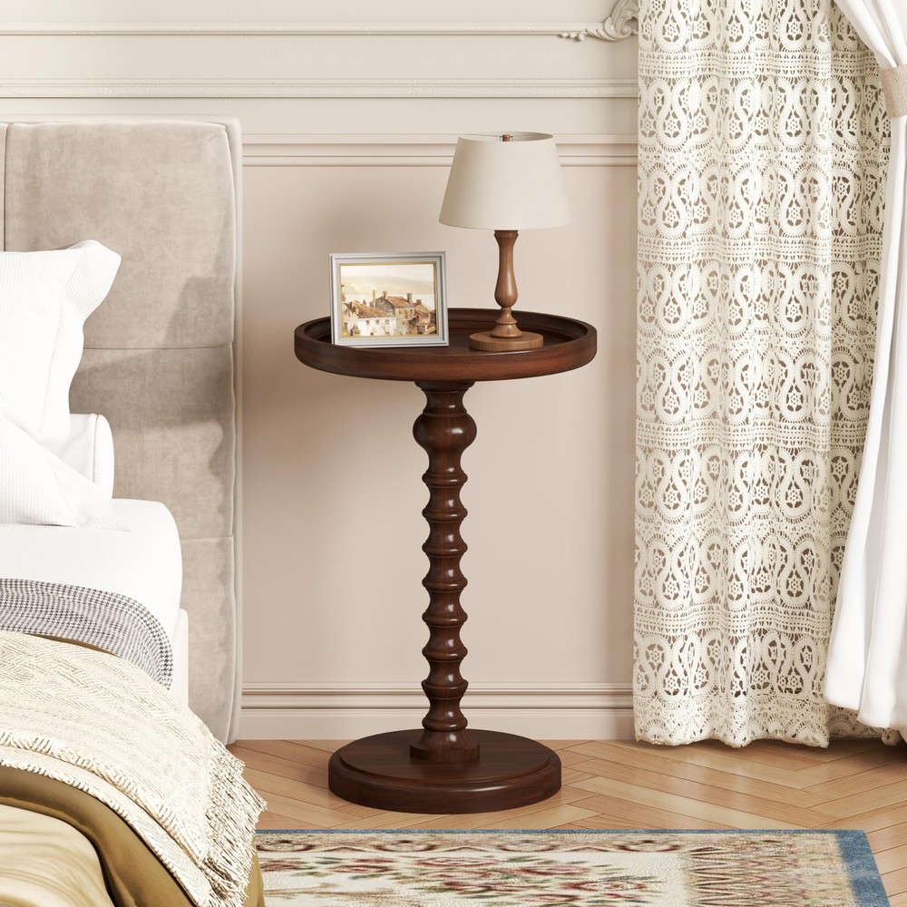 Round Side Table, Drink Table for Small Spaces, Mid-Century Accent End Table ...