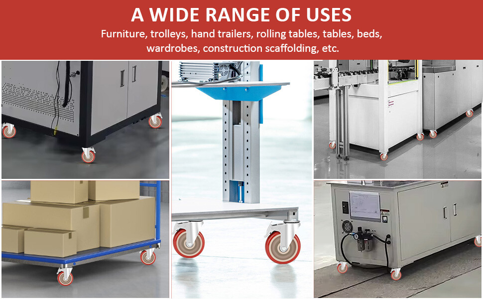 8 Pack Heavy Duty 4'' Caster Wheels Swivel Plate Polyurethane Wheels w/Brake US