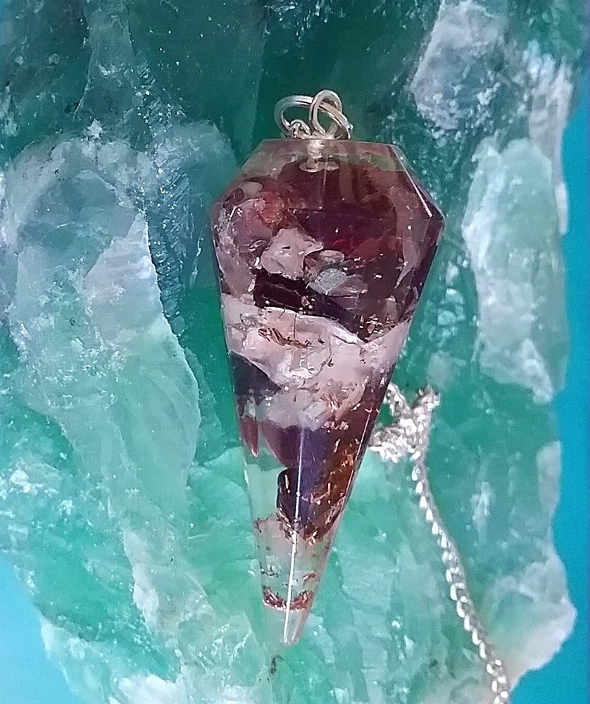 GARNET DOWSING PENDULUM With ROSE QUARTZ, GARNET PENDULUM, CRYSTAL PENDULUM