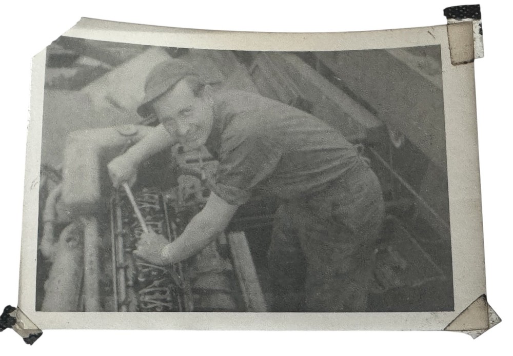 c1940s Photo U.S. GI Working Repairing Engine