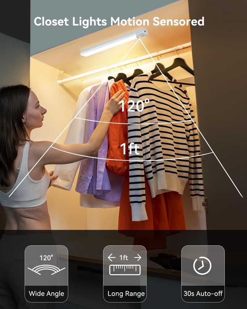 Rechargeable Motion Sensor Under Cabinet LED Lights, Dimmable, 6-Pack