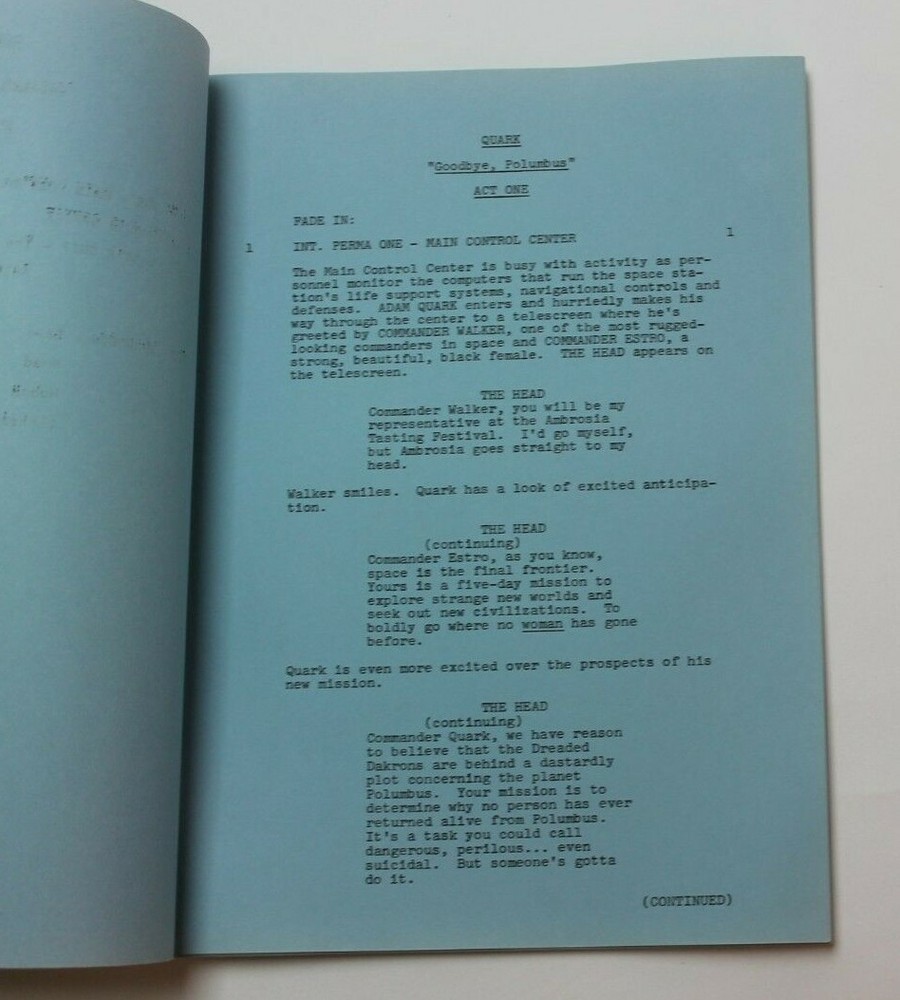 QUARK / Bruce Kane, 1970's Sci Fi TV Script "Goodbye, Polumbus" Gorgons
