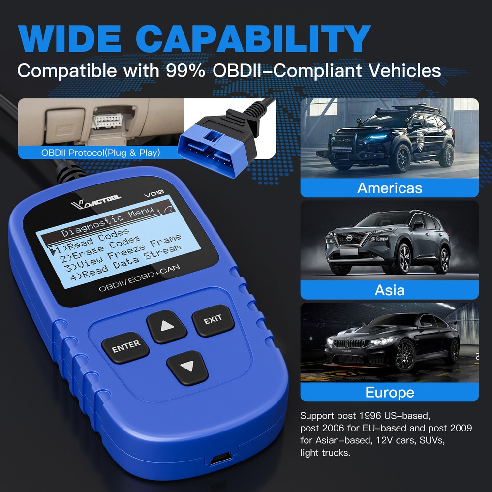 VDIAGTOOL VD10 OBD2 Scanner Car Diagnostic Tool Scanner Read/ Erase Code I/M