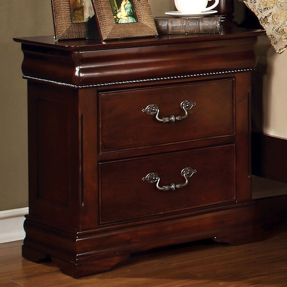 Traditional Style Cherry Nightstand Only Solid wood 2-Drawers Hidden Top Drawer