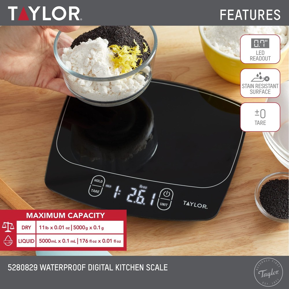 Taylor Waterproof Digital Kitchen Scale 11lb Black