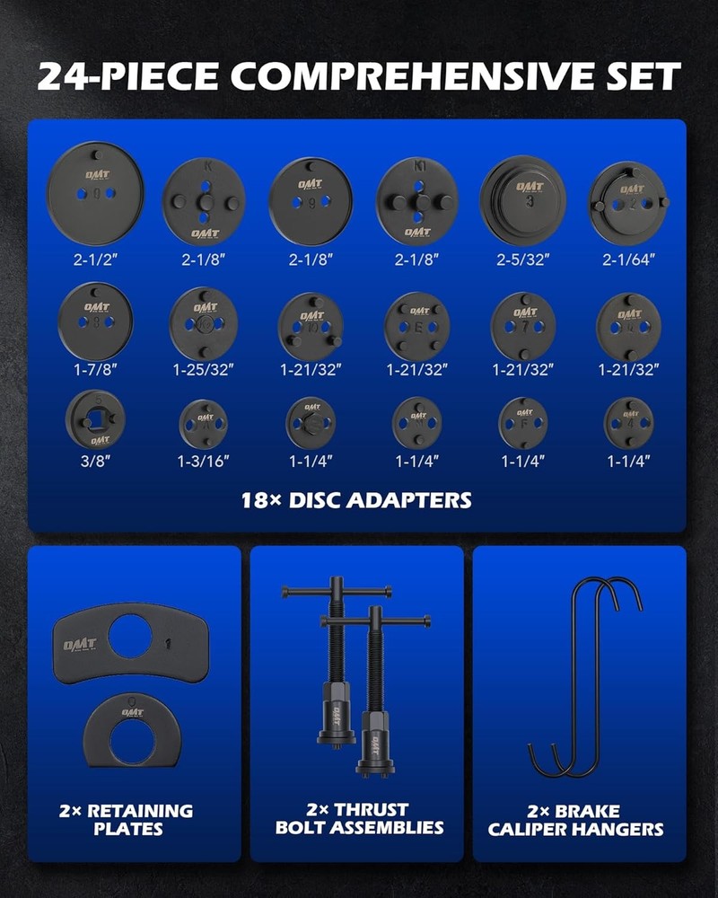 Tech Brake Caliper Wind Back Tool Kit, 24pc Brake Caliper Compression Tool Set w