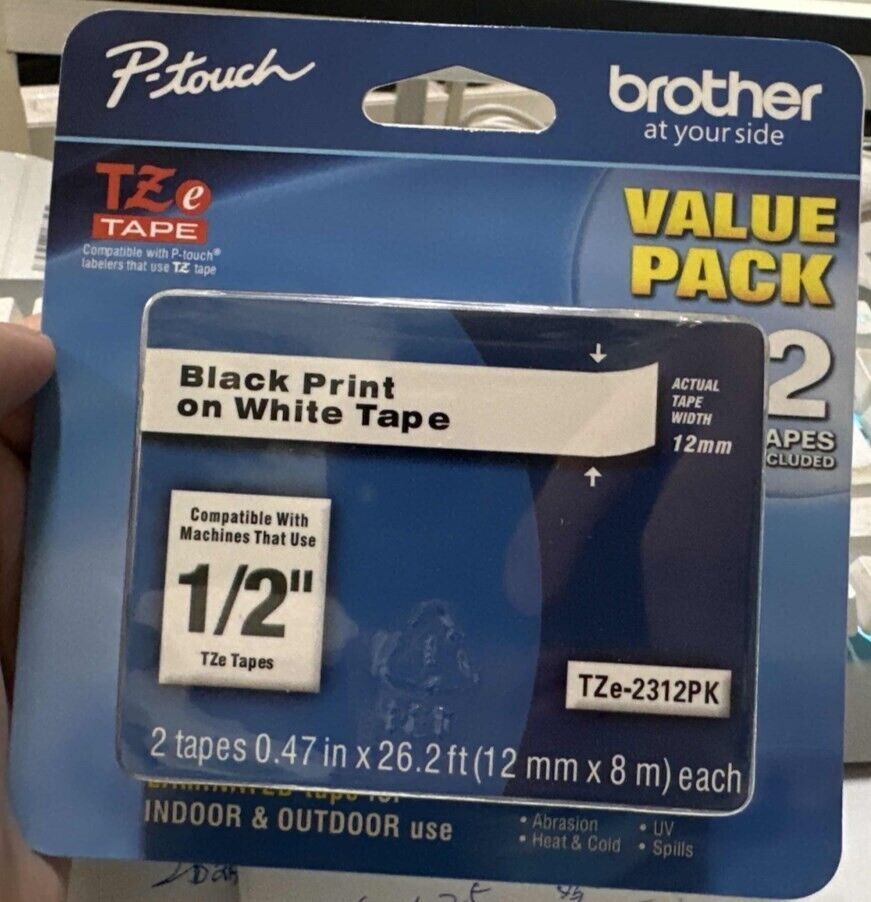 2 Pack Brother Genuine P-Touch, TZe-231 Tape TZE2312PK Black Print White Tape US