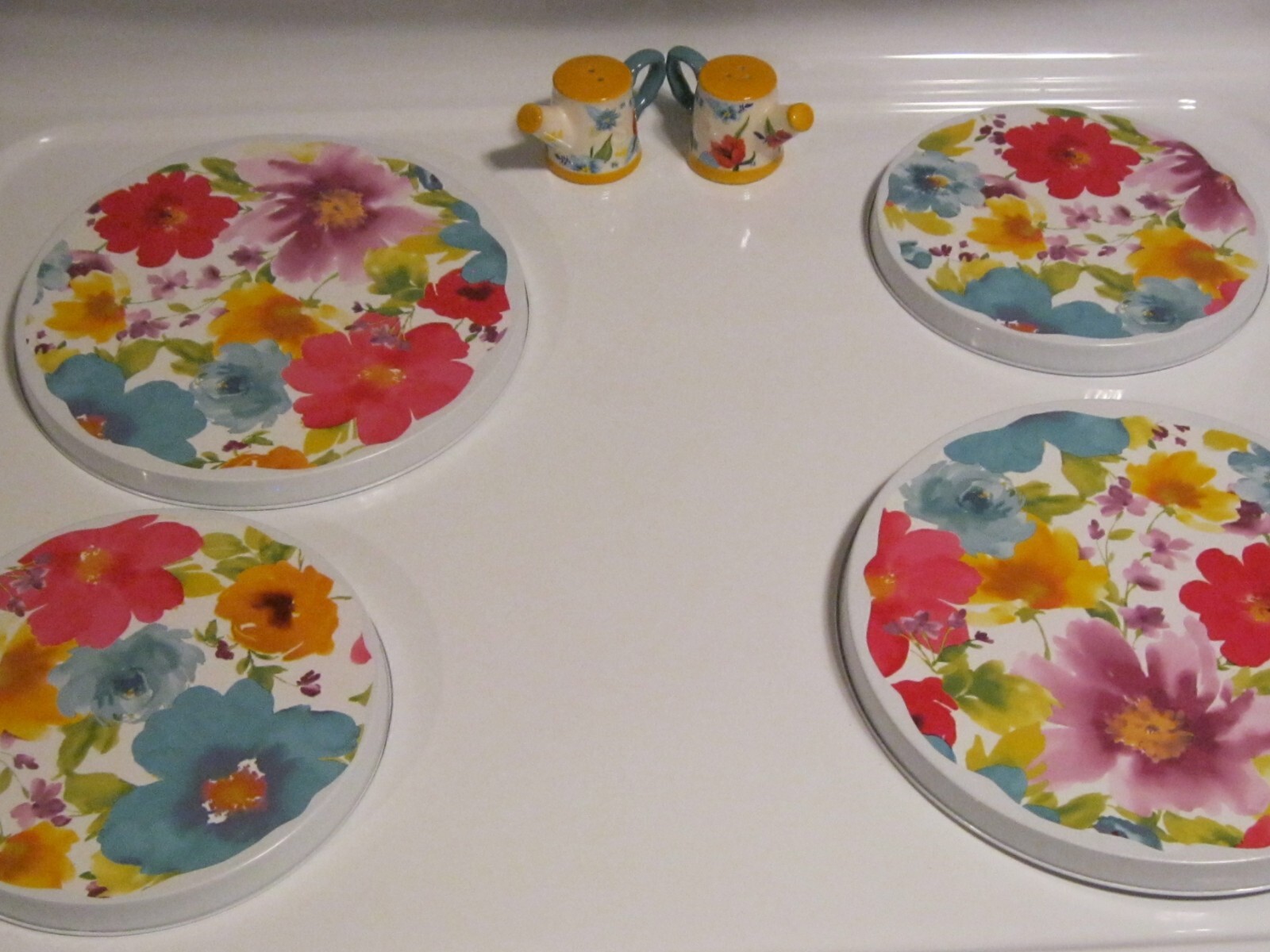 NEW HANDCRAFTED PIONEER WOMAN BREEZY BLOSSOM LAMINATE STOVE BURNER COVERS