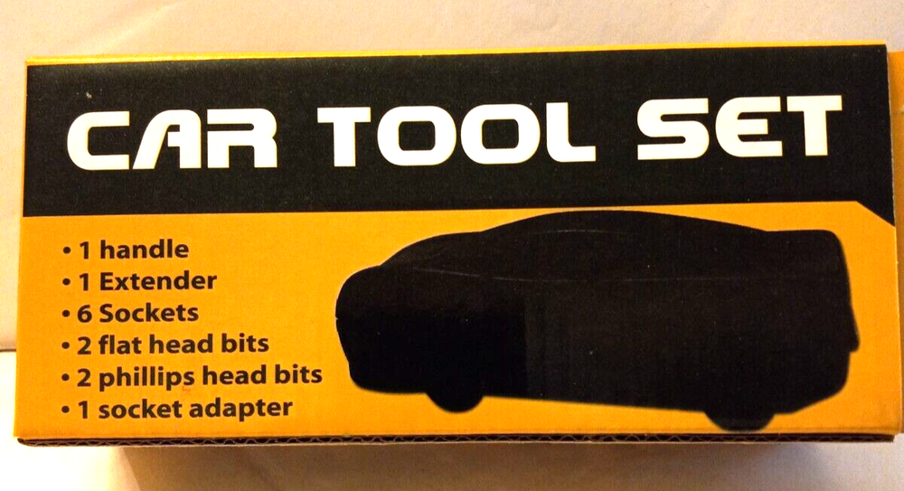 CAR TOOL SET SOCKETS FLAT HEAD & PHILLIPS BITS HANDLE EXTENDER CAR SHAPE HOLDER
