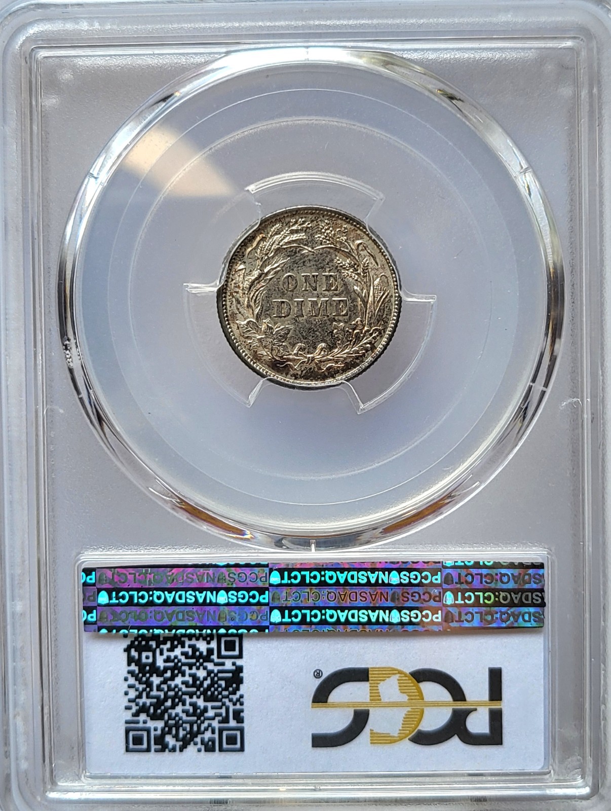 1892 PCGS MS-63 Barber Dime-colorful toning on obverse. #185