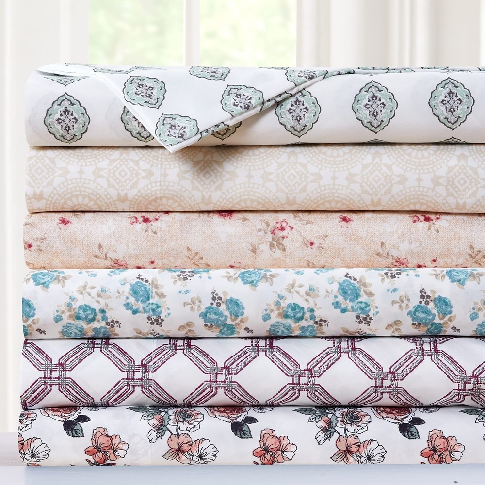 Modern Threads Printed 4-Piece Extra Soft Bedding Sheets & Pillowcase Set, De...