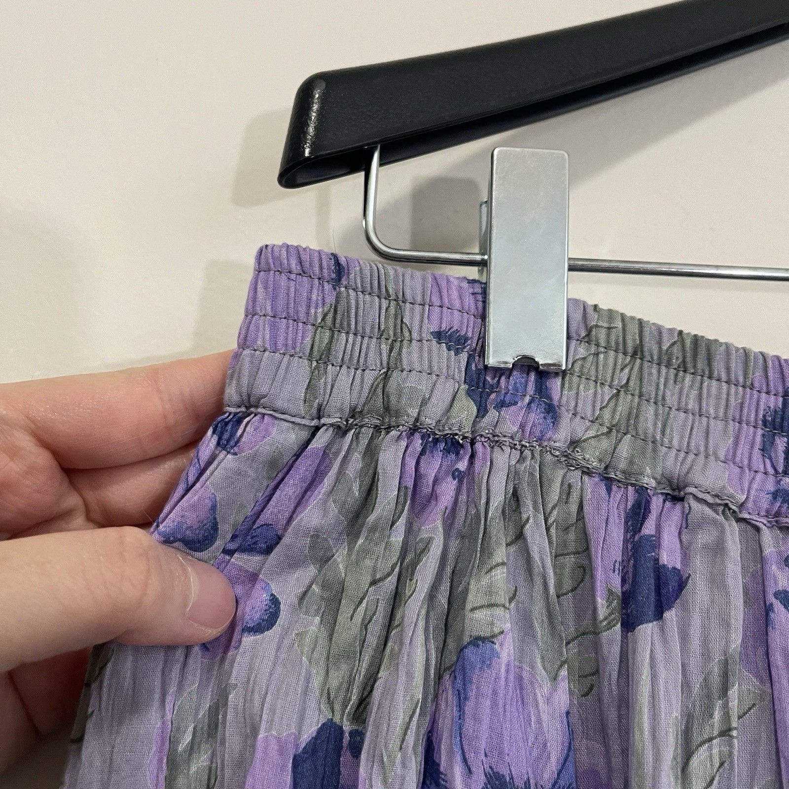 VTG Women 90s Cotton Floral Broomstick Tiered Maxi Skirt 2X Cottagecore Purple