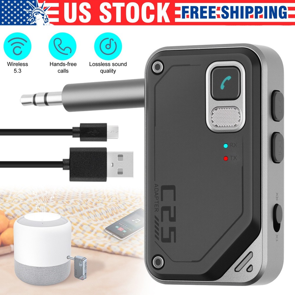 Bluetooth 5.3 Audio Adapter 2 in 1 TX RX 17H Battery For Car TV Home Stereo PC