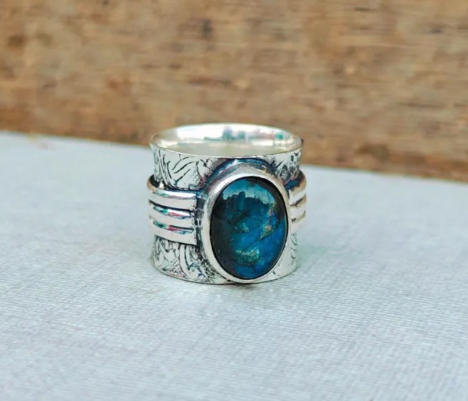Solid 925 Sterling Silver Natural Labradorite Spinner Handmade Meditation Ring