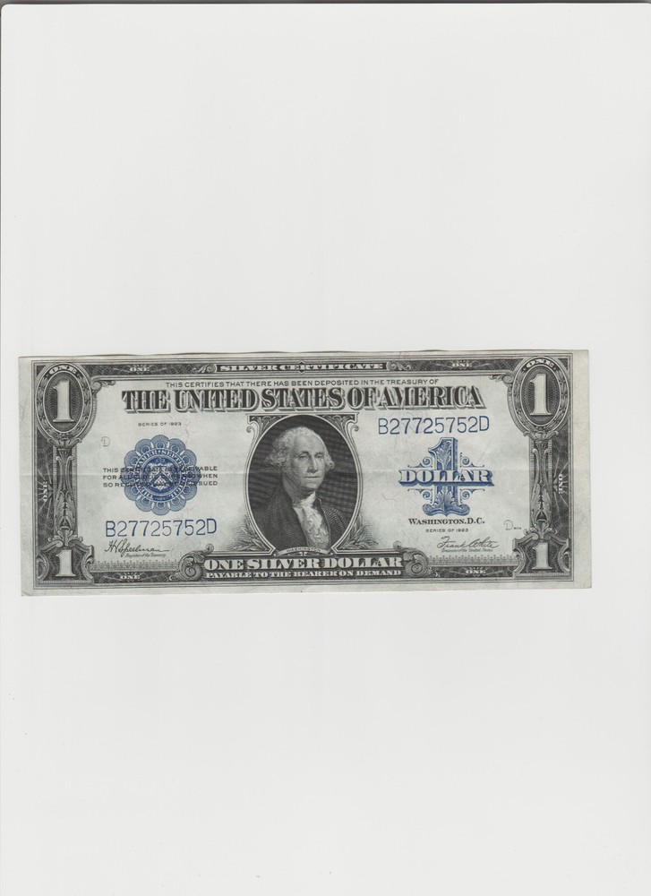 1923 $1 One Dollar Silver Certificate Note Horse Blanket Large Size Banknote.