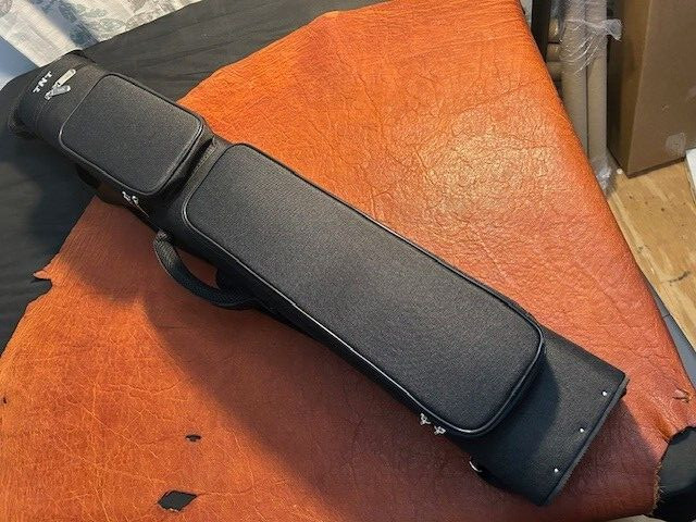 TNT 3x6 Black Nylon Pool Cue Case. Blue interior. Back Pack Straps.