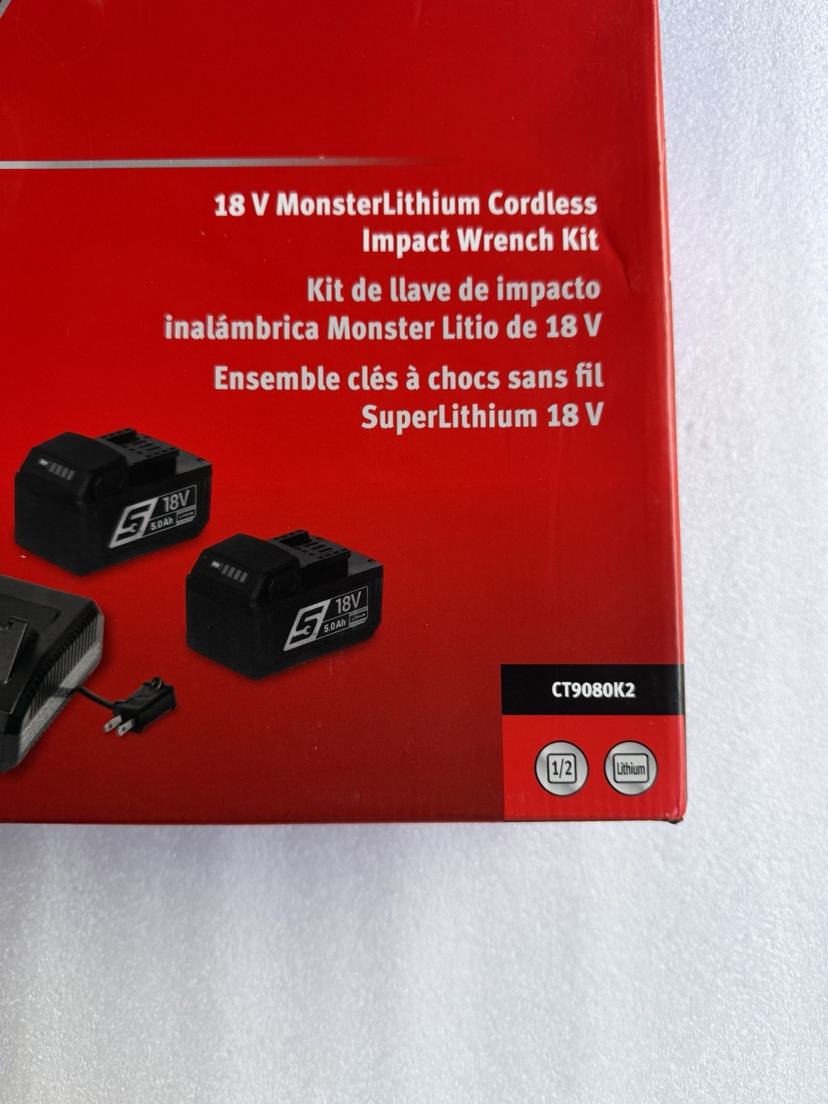 Snap-on CT9080K2 18 V 1/2" Drive MonsterLithium Cordless Impact Wrench Kit NEW