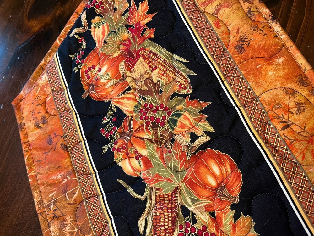 Handcrafted-Quilted Table Runner-NEW-Elegant Fall Foliage/ Fall Produce 3/26