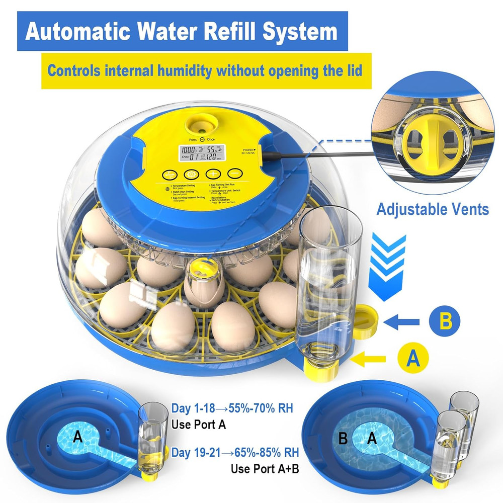 Incubators for Hatching Eggs-18 Egg Incubator with Automatic Egg Turning and Hum