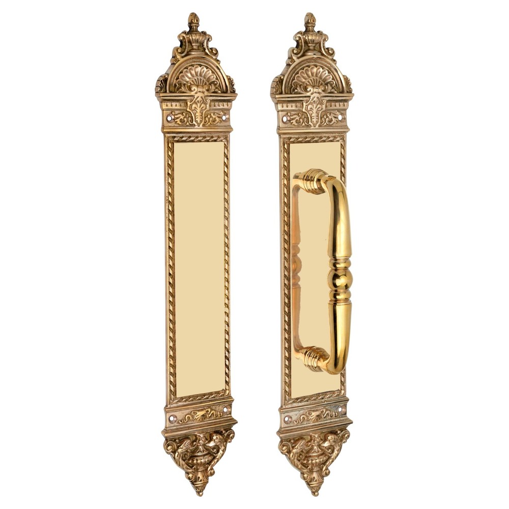 "Solid Brass Ornate Door Pull & Push Plate Set – Victorian Style Plate and Pulls