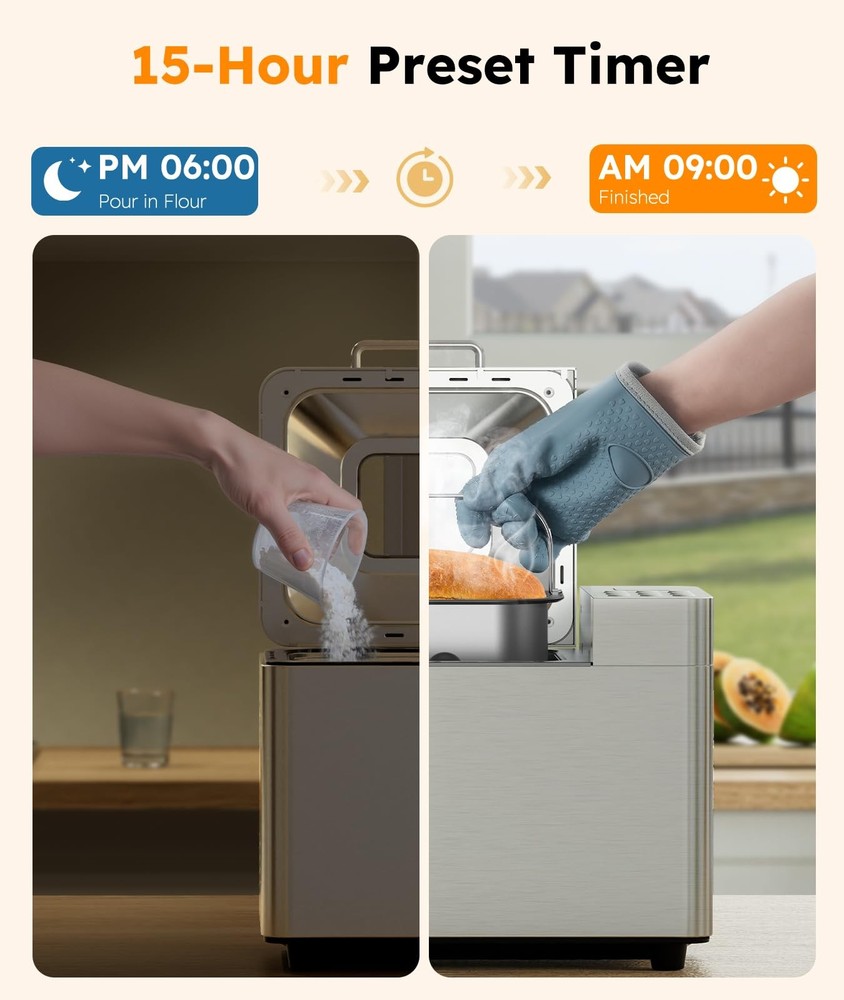 2LB Bread Maker Machine, 17 in 1 Automatic Stainless Steel Bread Machine, Non...